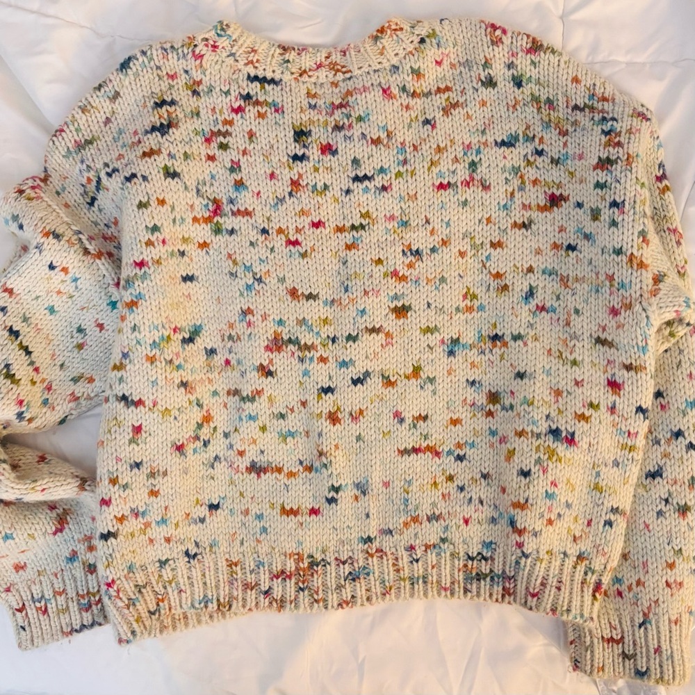 MOTHER Cream Speckled Crewneck Sweater with Pink Intarsia - Picture 10 of 10